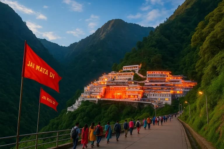 Illuminated pilgrimage route in the Trikuta hills